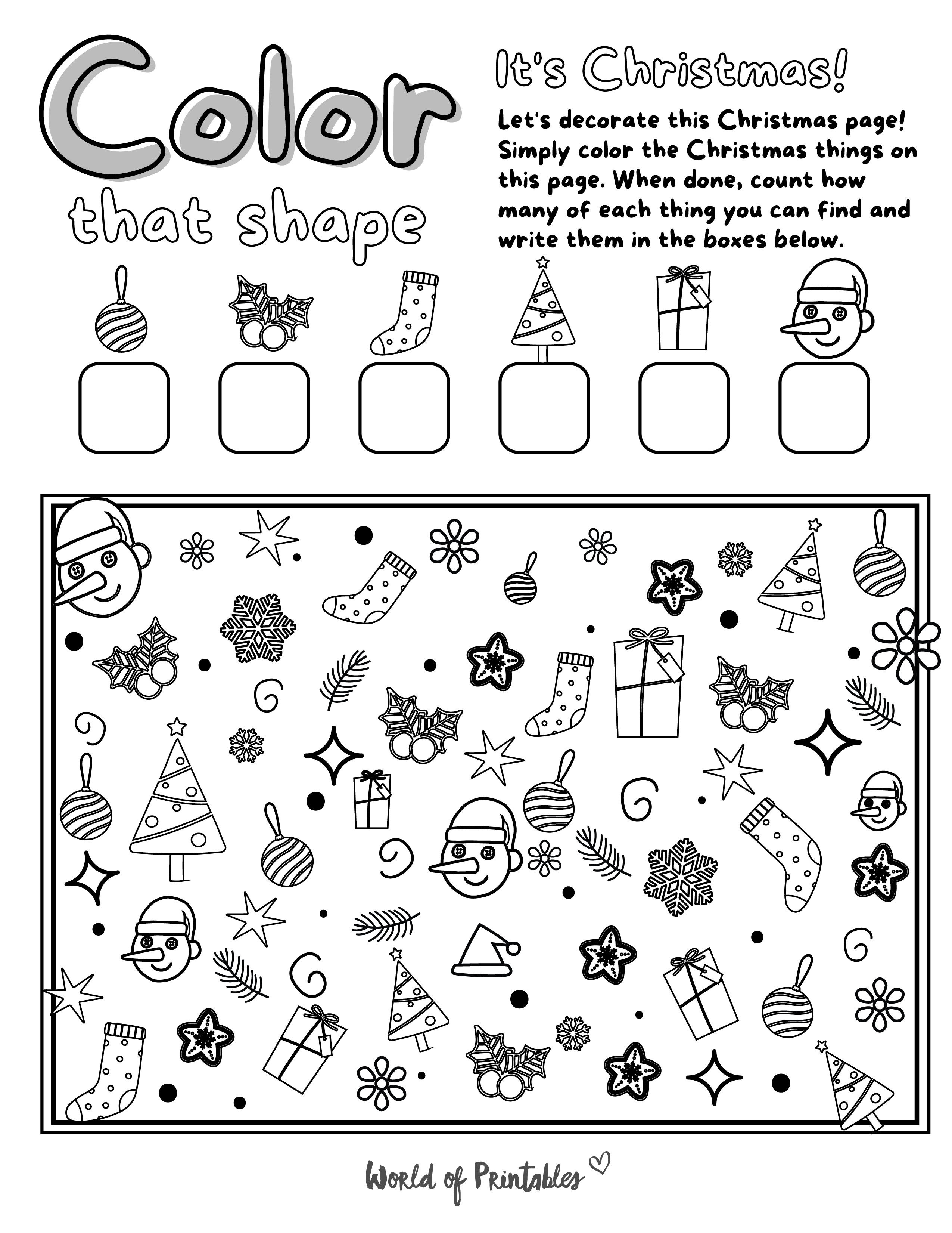 free printable i spy christmas coloring page game - world of